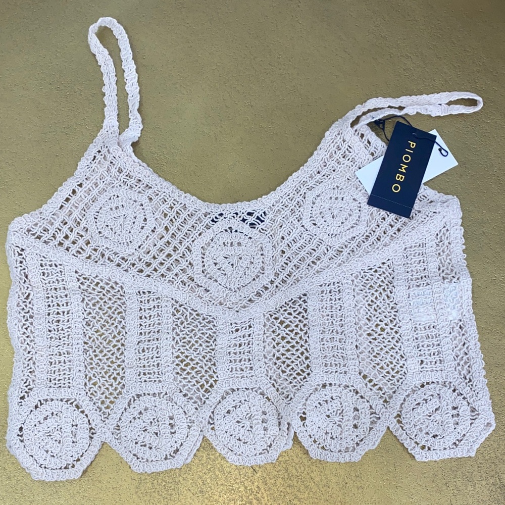 Piombo Light Pink Crochet Crop Top